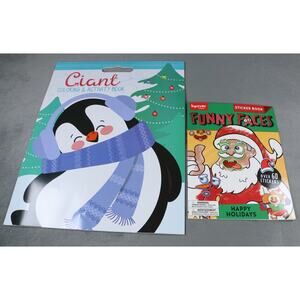 Kids Christmas Coloring & Sticker Book Giant Activity Book Funny Faces Holiday